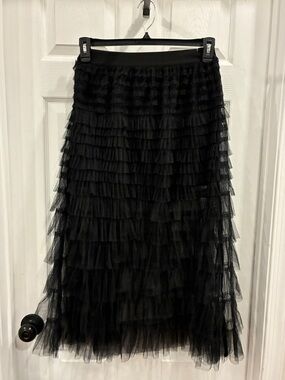 Black Tiered Tulle Midi Skirt -